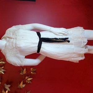 White Lightweight Button Front Dress with Sash and Detachable Collar Sz S